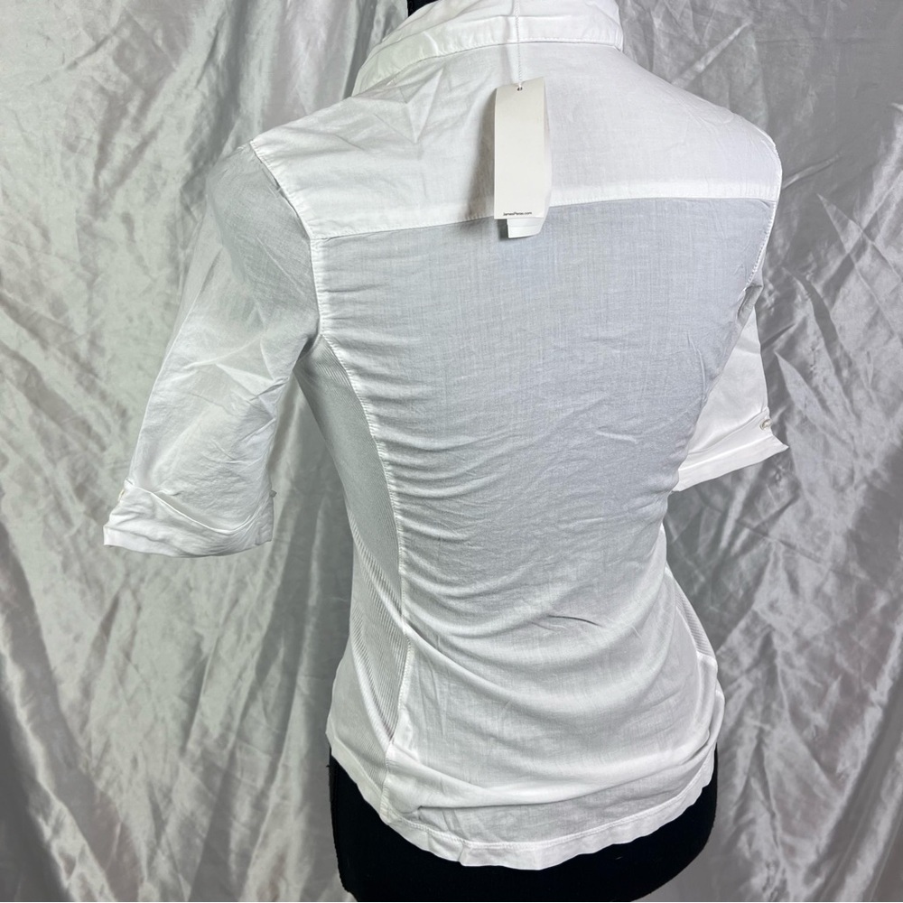 James Perse White Button Down Rib Knit Side Short Sleeve Top Size 0 - Picture 8 of 15